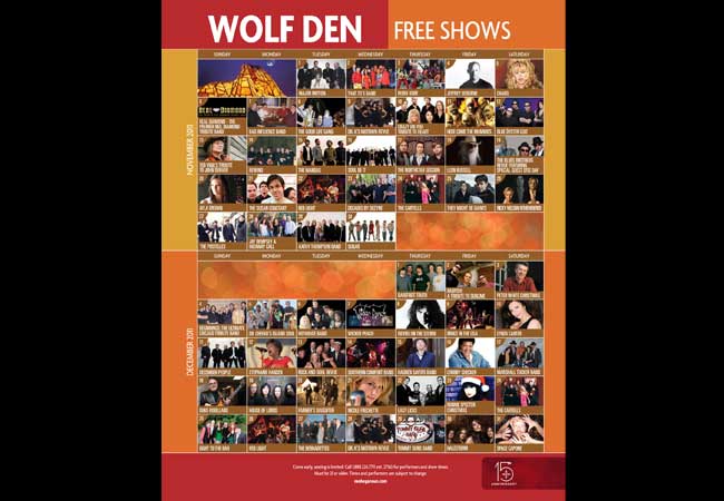 Mohegan Sun Wolf Den Calendar 